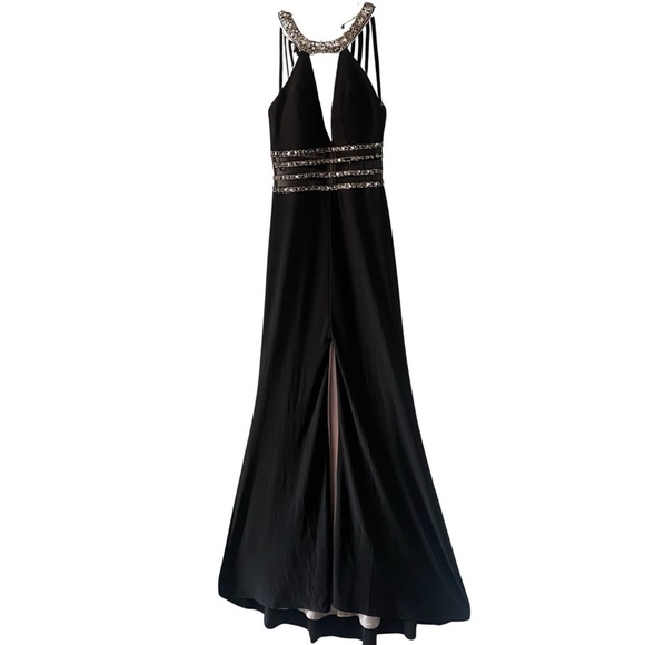 Bee Darlin Womens  Long Black Beaded Sheer Front Waist Front Slit Junior Sz  1/2 - Picture 11 of 16